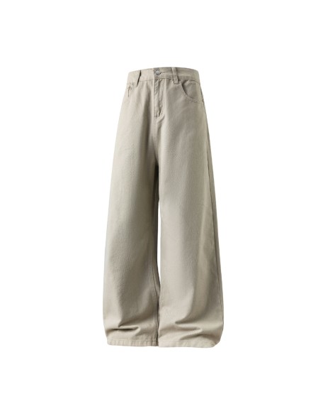 Twill Slightly Wide-Leg Loose-Fit Straight-Cut Casual Pants