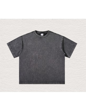 Loose Short-Length Washed Distressed Short-Sleeve Top