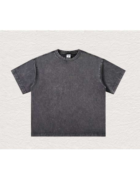 Loose Short-Length Washed Distressed Short-Sleeve Top