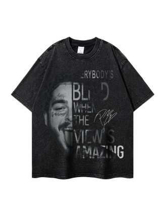 Casual Crew Neck 100% Cotton Printed Short-Sleeve Top