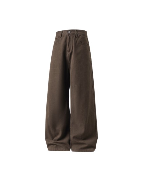 Twill Slightly Wide-Leg Loose-Fit Straight-Cut Casual Pants