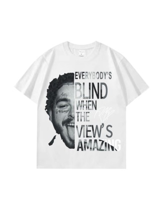 Casual Crew Neck 100% Cotton Printed Short-Sleeve Top